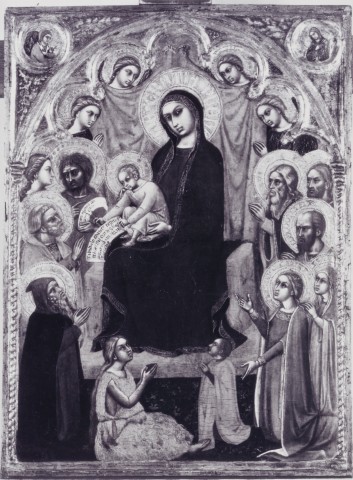 Anonimo — Agocchiari Barnaba - sec. XIV - Madonna con Bambino in trono, angeli, santi e donatore — insieme
